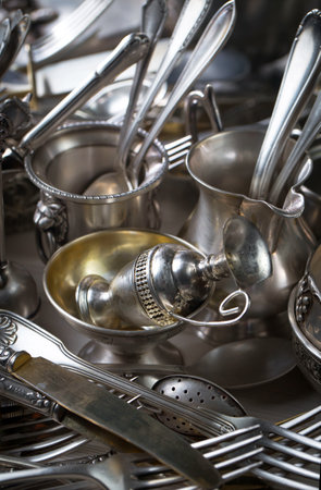 Vintage kitchen utensils, close-up of a collection of vintage kitchenwareの写真素材