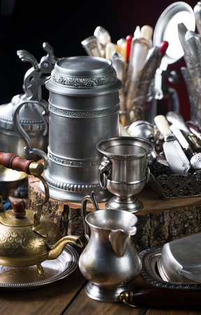 Tea set on the table in composition on the theme of Eastern cultureの写真素材
