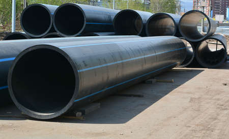 background of big pipes used at the building site.の写真素材
