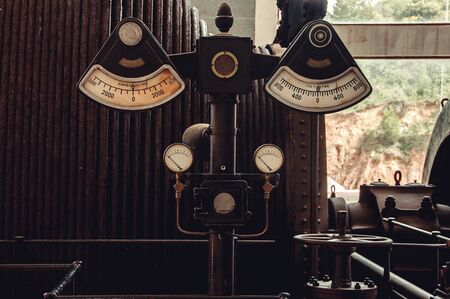 Retro industrial Voltmeter, Ammeter and Pressure measurement. Electric currents  の写真素材