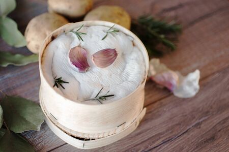 Mont d'or cheese. Traditional french authentic recipe - La boÃ®te chaude. Delicious French Cheese. の写真素材