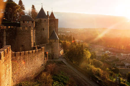 Carcassonne. France . Beautiful sunset landscape in the famous city in France.