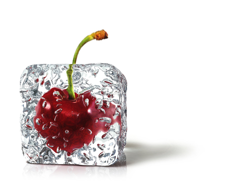 cherry in the ice cubeの写真素材