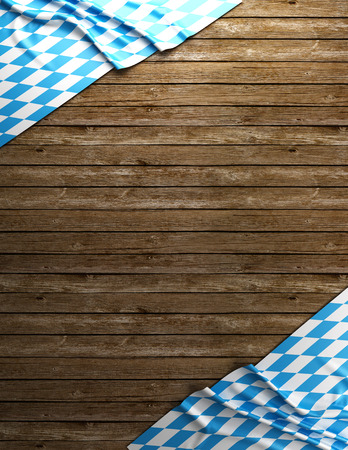 Rustic background for Oktoberfest with bavarian white and blue fabric on wooden - 3D renderingの写真素材