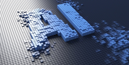 3d rendering of small blue boxes forming the AI letters Artificial intelligence - Illustrationの写真素材