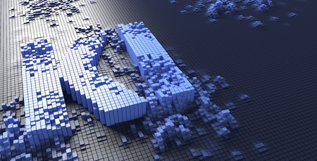 3d rendering of small blue boxes forming the KI letters German word k nstliche intelligenz - Illustrationの写真素材