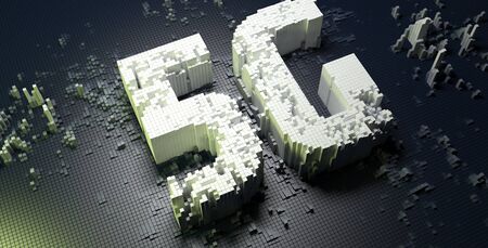 small boxes forming the 5G symbol on dark digital background. 3D illustration.の写真素材