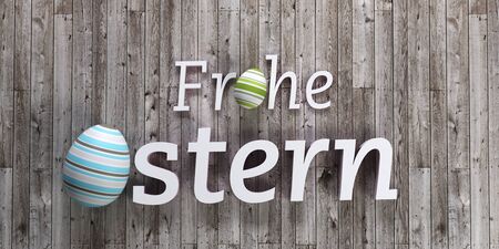 3d rendering of Easter eggs on wooden backgroundの写真素材