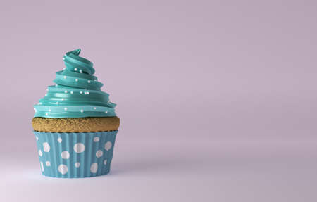 Cupcake with buttercream icing and sprinkles isolated on pink background 3d renderingの写真素材