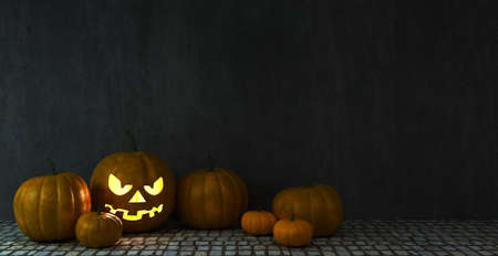 Lanterns Glowing At Moonlight In The Spooky Night - Halloween Scene, 3d renderingの写真素材