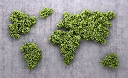 Ecology world map, green forest design, 3d rendering.