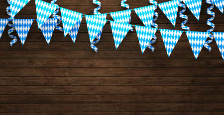 Oktoberfest background with flags on rustic wood,3d renderingの写真素材