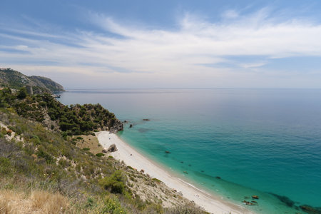 beautiful view of a bay with clear water and beachの写真素材