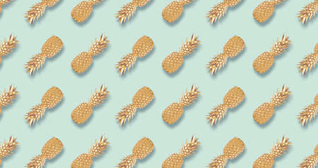 Seamless summer gold pineapple on striped background. Seamless patternの写真素材