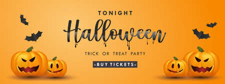 Happy Halloween concept with bats and pumpkins. banners party invitation.Vector illustrationのイラスト素材