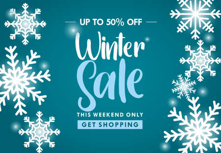 Winter sale banner design with white snowflakes . paper art style.