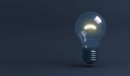 One lightbulb that shines as a concept on dark blue background, 3d renderingの写真素材