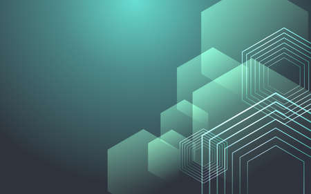 Abstract blue background with hexagons and wires