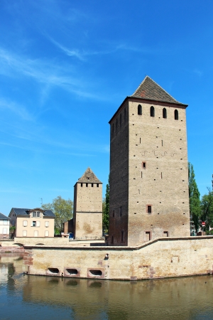 Ponts Couverts towers, Strasbourg, Alsace, Franceの写真素材