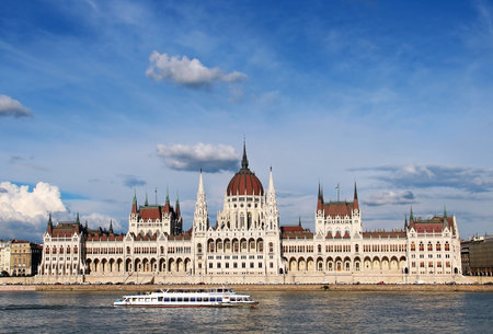 Building of Parliament and Danube river in Budapest Hungaryのeditorial素材