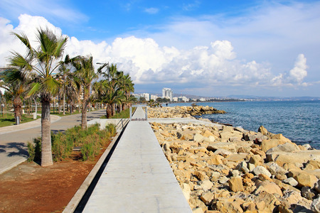 Molos Promenade at the beach front in Limassol Cyprusの写真素材