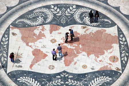 LISBON, PORTUGAL - JUNE 10, 2013: Mosaic map viewed from the top of the Monument to Discoveries in Belemのeditorial素材
