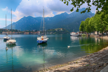 Beautiful view of lake Como, Lecco, Italyの写真素材