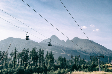 Cable way in High Tatras (Vysoke Tatry) mountains, Slovakiaの写真素材