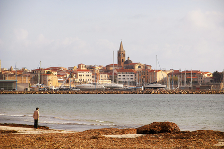 Alghero old town and Mediterranean sea, Sardinia, Italy