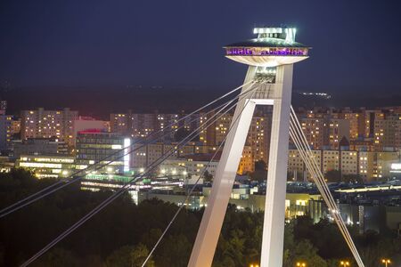 Observation platform of SNP bridge (also known as New Bridge and UFO Bridge) in the center of Bratislava, Slovakiaの写真素材