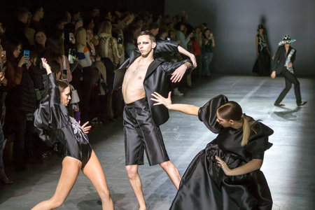 KYIV, UKRAINE - FEBRUARY 1, 2020: Gasanova collection show during Ukrainian Fashion Week FW20-21 at...