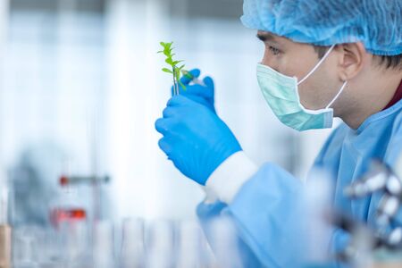 Asian scientists wear protective clothing while testing herbal medicines in the laboratory. Concepts, laboratory research on antiviral drugs, Covid 19 virusの写真素材