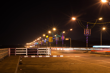 The light trails on the road in Chonburi, Thailand.のeditorial素材