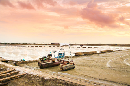 Beautiful landscape of a summer with a salt farm in Thailandの写真素材