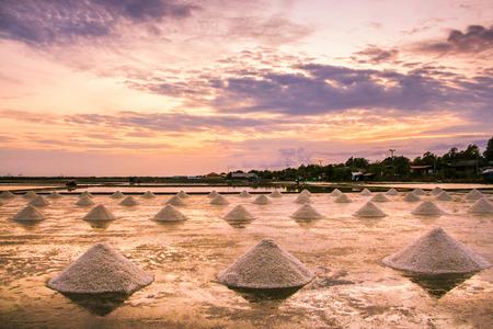 Beautiful landscape of a summer with a salt farm in Thailandの写真素材
