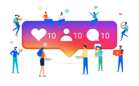 Social media concept group of people with like, comment, follower icon