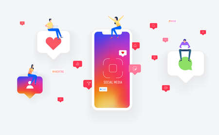 people working with social media app icons