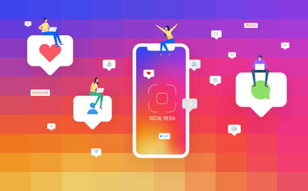people working with social media app icons