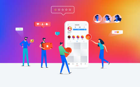 people working with social media app icons