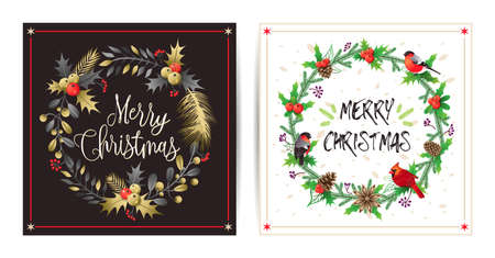greeting cards with wreath, bouquetsのイラスト素材