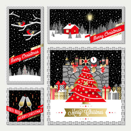 Christmas and Happy New Year greeting cardのイラスト素材