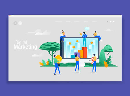 Digital Marketing Social media concept group of people working togetherのイラスト素材