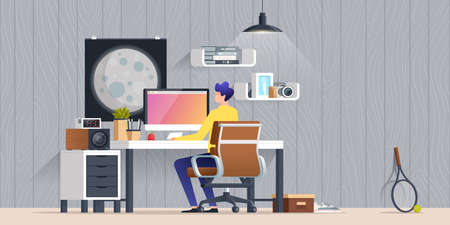 Business office workplace man working on computerのイラスト素材