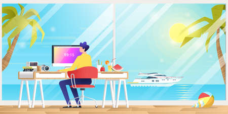 Business office workplace man working on computerのイラスト素材