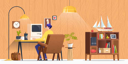 Business office workplace man working on computerのイラスト素材