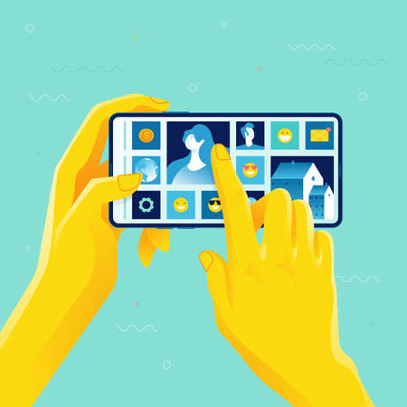 Hands holding smart phoneのイラスト素材