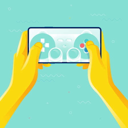 Hand holding smartphone with joystickのイラスト素材