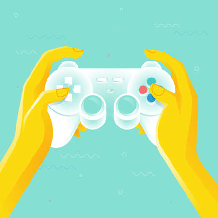 Hands holding joystick conceptのイラスト素材