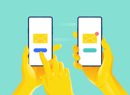 Hands holding smart phone with envelopeのイラスト素材