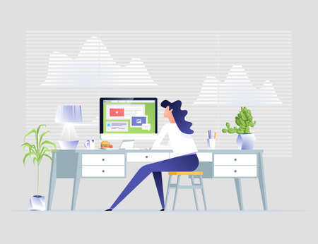 Business office workplace woman working on computer.